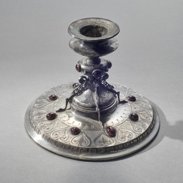 Silver Plate Candlestick with Cabochon Stones (1 of 3)