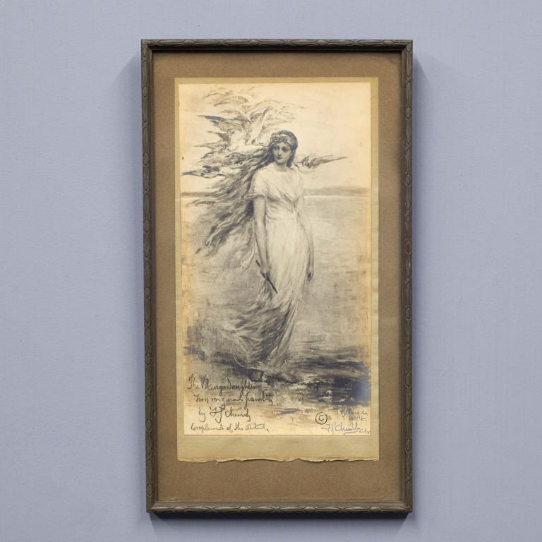 Frederick Stuart Church 'The Viking's Daughter': Frederick Stuart Church signed print of his painting ''The Viking's Daughter'', signed and titled by Church and additionally signed 'Compliments of the Artist F.S. Church''. Labeled verso: Mrs. C.E. W
