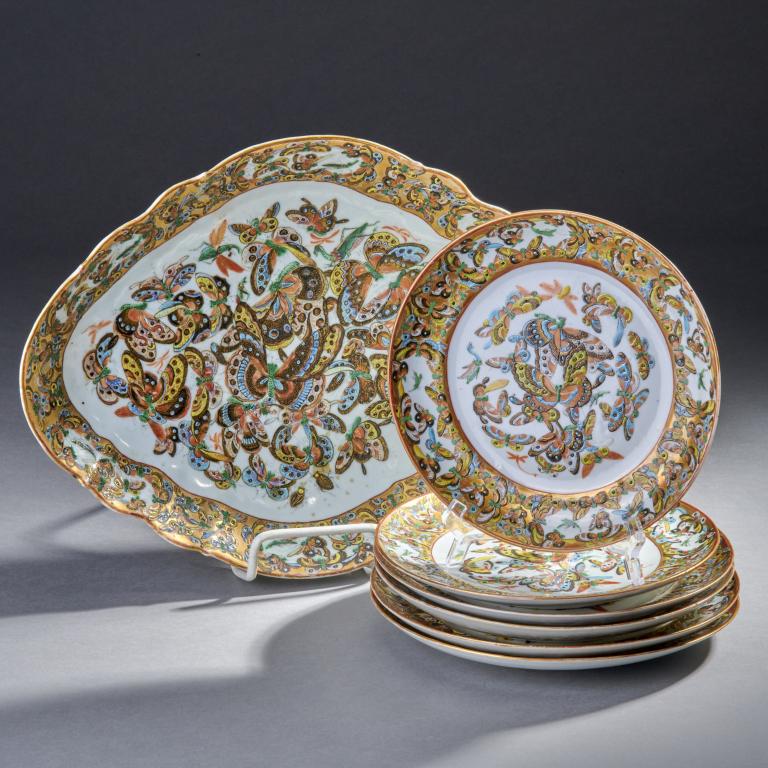 7 Pieces Chinese Famille Rose Butterfly Porcelains (1 of 4)