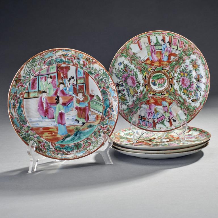 Group of 5 Rose Medallion Plates, 19th C. (1 of 2)