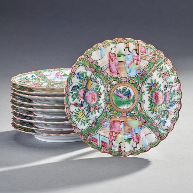 Group of 10 Rose Medallion Fluted Butter Plates (1 of 2)