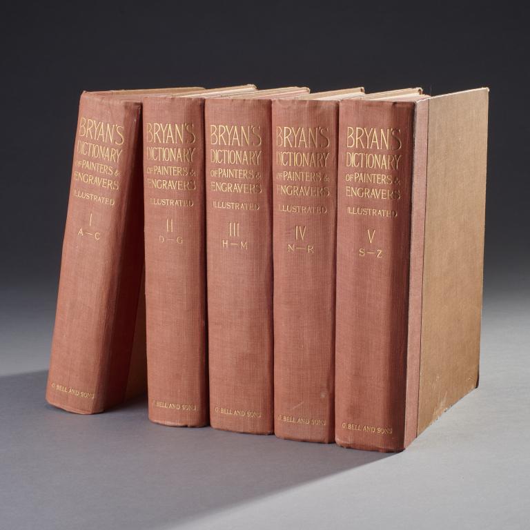 Bryan's Dictionary of Painters and Engravers 1934: Bryan's Dictionary of Painters and Engravers in 5 volumes Fourth edition in two volumes containing biographical and other information of artists of the time. 10 3/4" x 8 1/8" canvas bound hardcovers P