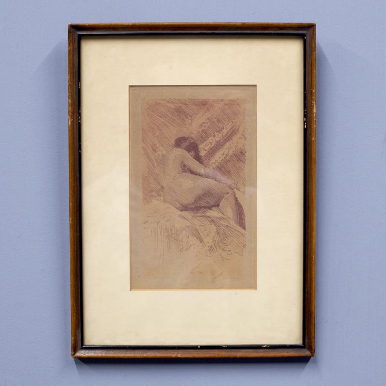 Anders Zorn, Etching, Nude: Anders Zorn (1860-1920), framed etching of a nude, signed. Measures: 5" x 8" sight, 9 3/4" x 13 1/4" overall.
