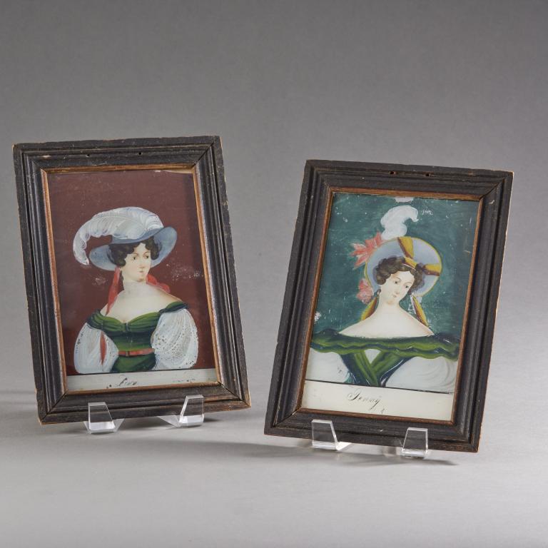 Pair 19th C. American School Eglomise Portraits (1 of 1)