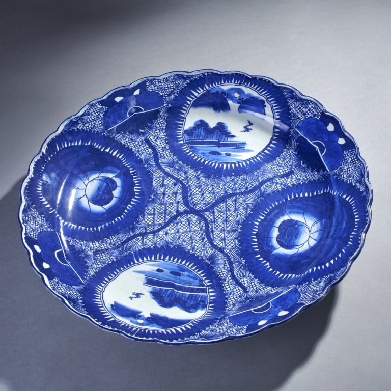 Large Blue and White Lobed Imari Charger (1 of 3)
