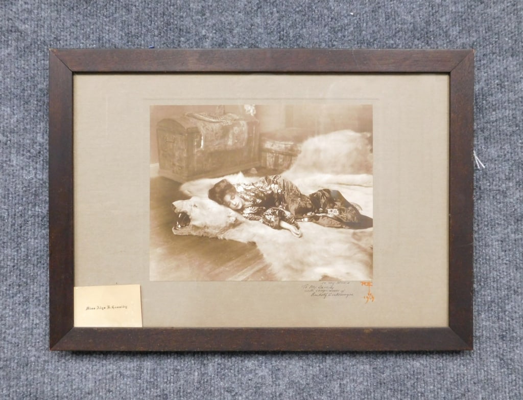 Rudolf Eickenmeyer 'In My Studio' Photograph: Rudolf Eickemeyer Jr. (1862 - 1932), 'In My Studio' or 'Tired Butterfly', Evelyn Nesbit on a bear rug, 1901. Platinum print, Initialed monogram and dated in red crayon on the recto; signed, titled and