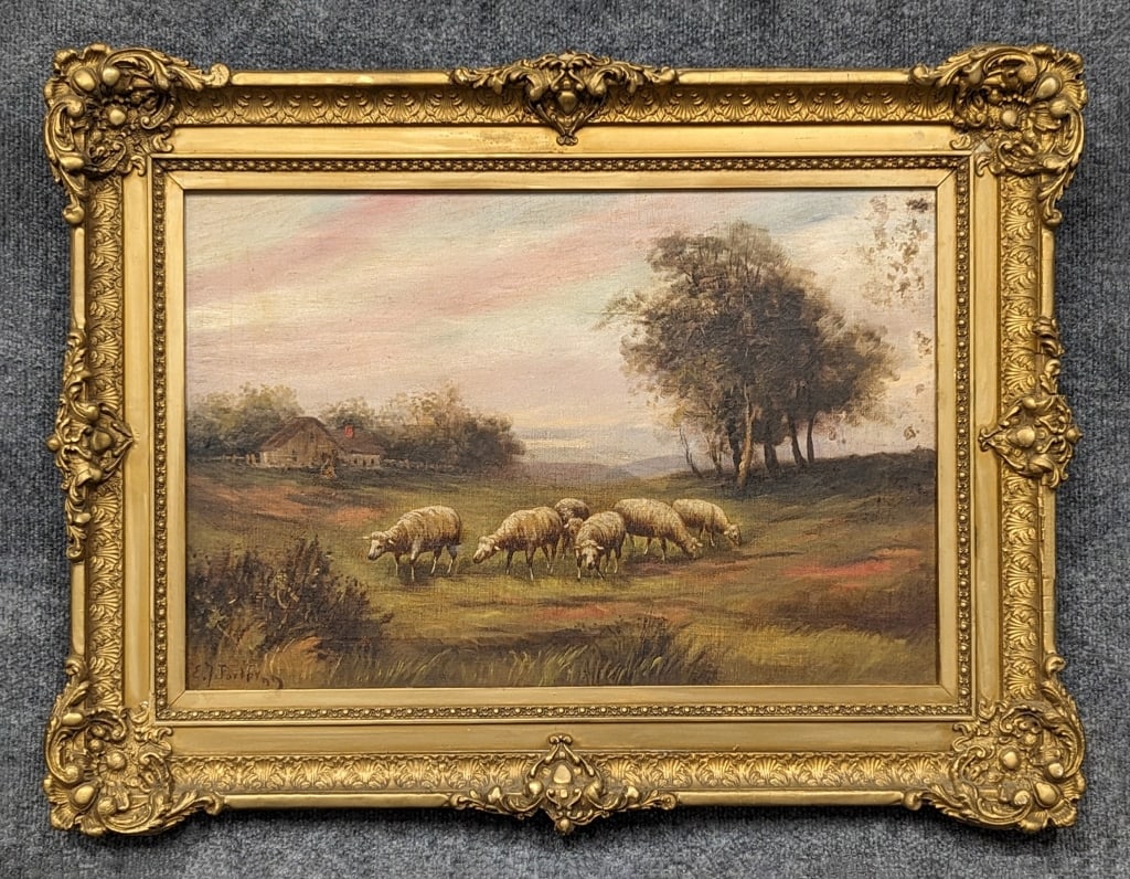 Edwin Porter Oil on Canvas Farm Yard with Sheep (1 of 7)