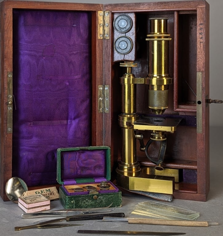 French Brass Compound Microscope #14698 (1 of 8)