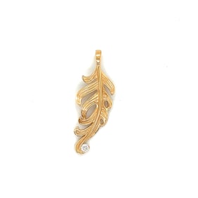 14k Gold and Diamond Feather Pendant