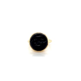 14k Gold Carved Onyx Moon Face Ring
