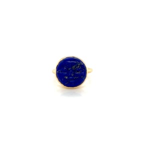 14k Gold Carved Lapis Lazuli Moon Face Ring