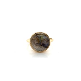 14k Carved Labradorite Moon Face Ring