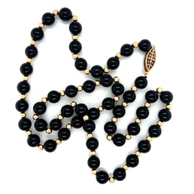 14k Gold Onyx Bead Necklace
