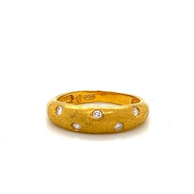 24k Gold Textured Gold and Diamond Ring