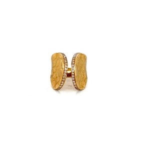 18K Gold Textured Ring with Diamond Accents