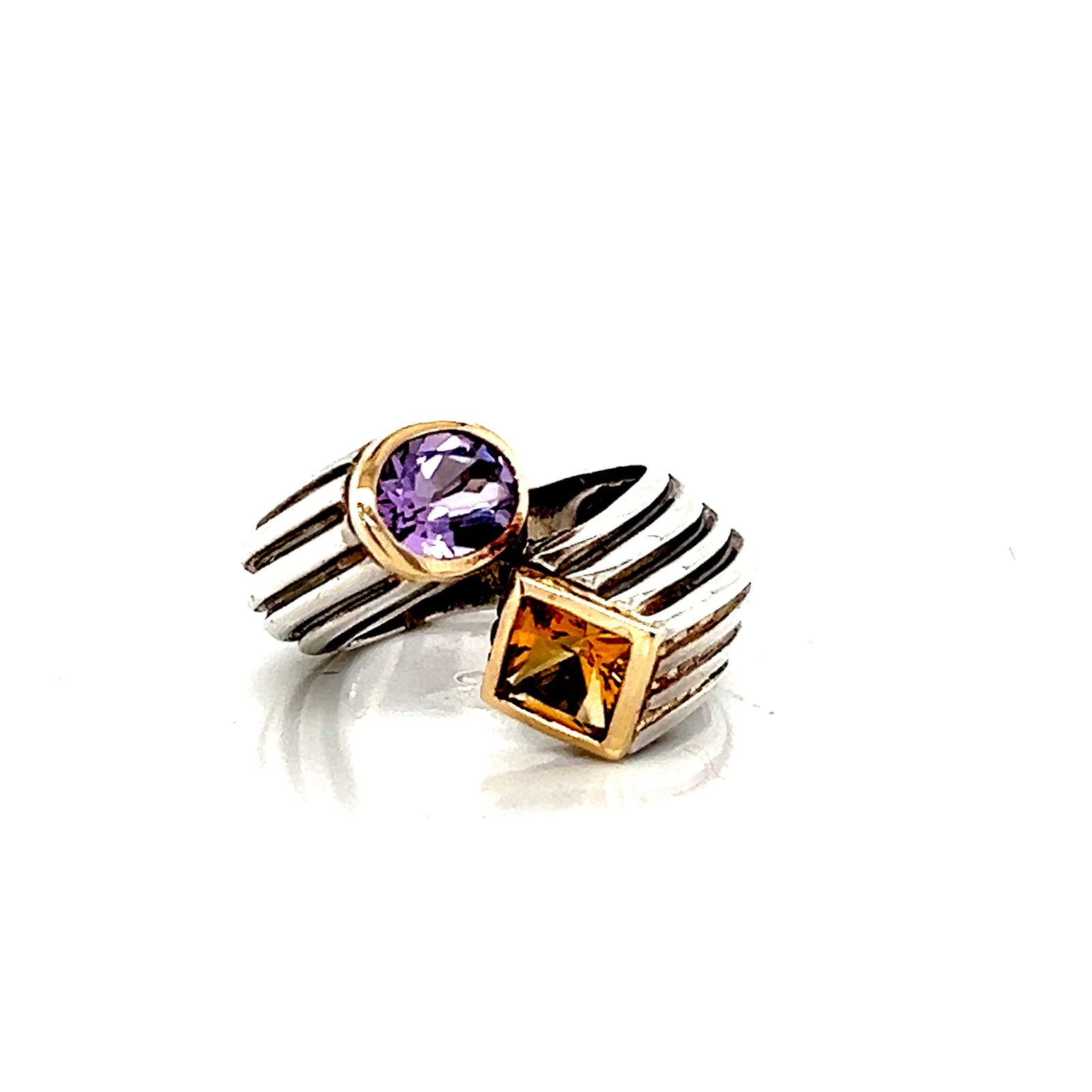 David Yurman Sterling Silver & 14k Gold Ring with Amethyst and Citrine (1 of 6)
