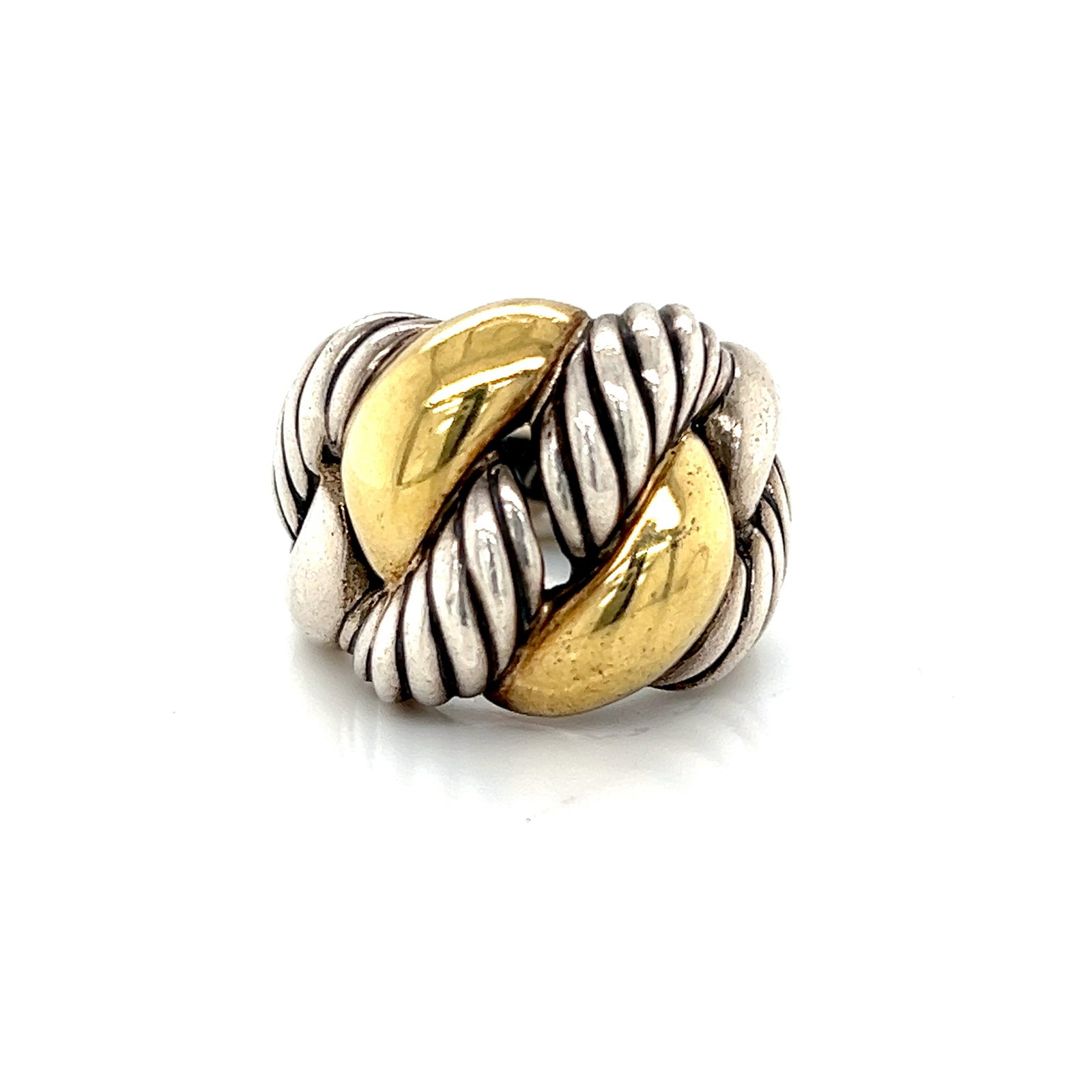 David Yurman 18k Gold and Sterling Silver Cordelia Ring: This exquisite David Yurman Cordelia ring is crafted from a blend of sterling silver and 18k yellow gold. The ring features the signature cable design, accentuated by polished gold elements that add a