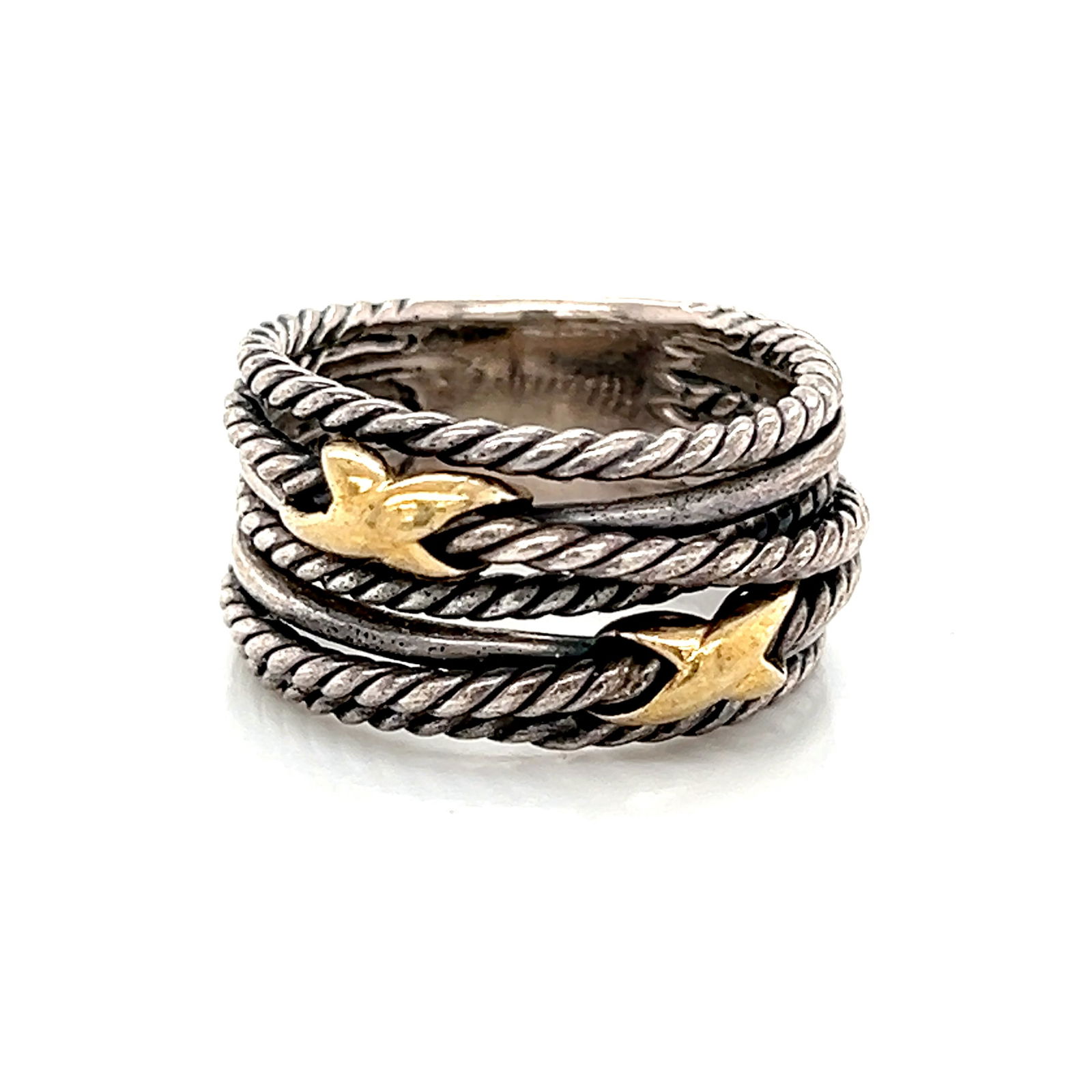 David Yurman Sterling Silver 18K Gold Double X Crossover Ring (1 of 5)