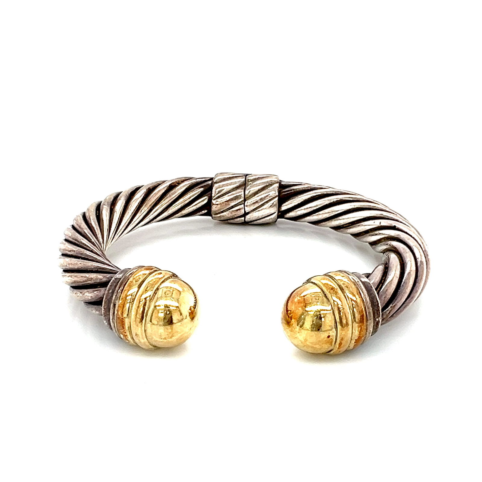 David Yurman Sterling Silver & 14k Cable Cuff Bracelet (1 of 4)