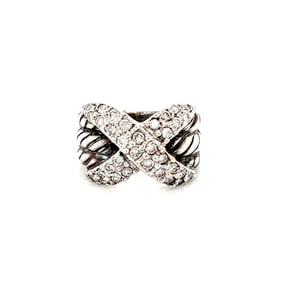 David Yurman Sterling Silver Diamond X Ring