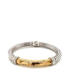 Flli Menegatti Italian Sterling Silver and 14k Yellow Gold Bangle Bracelet