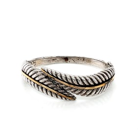 Sterling Silver & 14k Gold Feather Cuff Bracelet