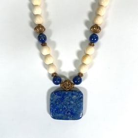 Ruth O Frank Lapis & Bone Necklace