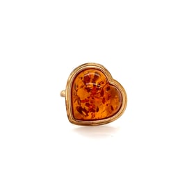 14k Gold Amber Heart Ring