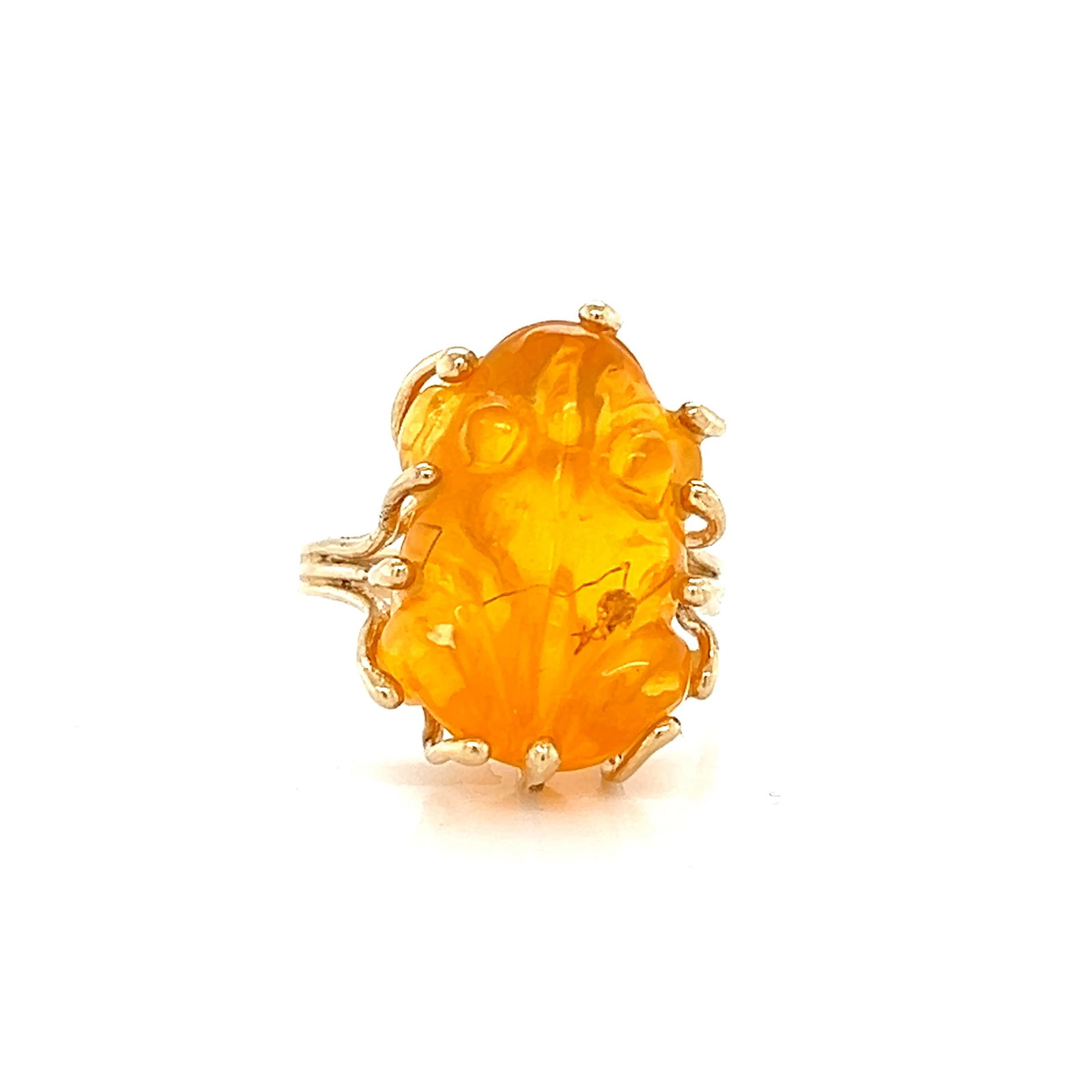 14k Gold Amber Frog Ring with Insect (1 of 4)