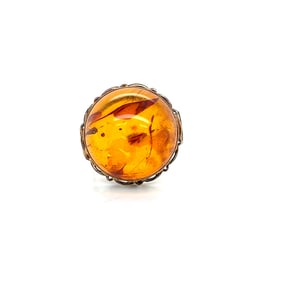 14k Gold Soviet Amber Cabochon Ring