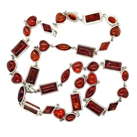 Sterling Silver Amber Necklace & Bracelets Group