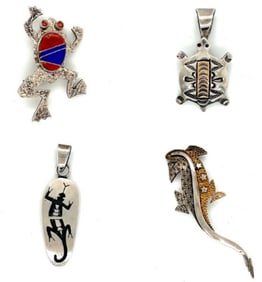 Lot of Sterling Silver Frog, Turtle, Lizard Jewelry