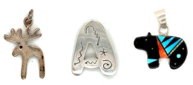 Lot of 3 Sterling Silver Pendants and Brooch