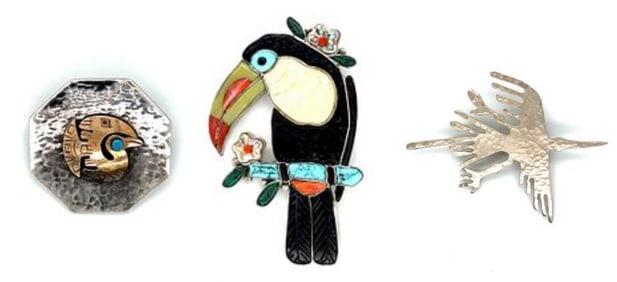 Lot of 3 Sterling Silver Bird Brooches