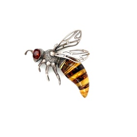 Baltic Amber Sterling Silver Bee Pendant