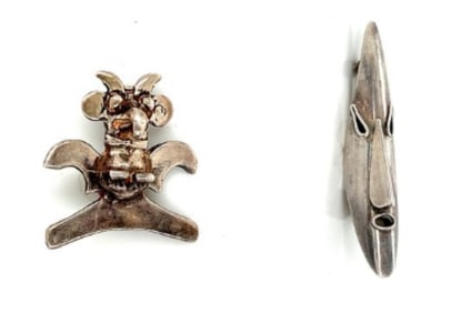 Lot of 2 Sterling Silver Tribal Brooches