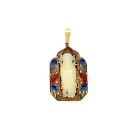 Chinese Silver & Jade Pendant