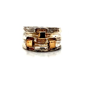 14k Gold and Silver Band with Geometric Accents
