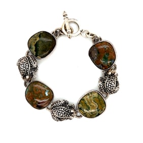 Cital Castillo Sterling Silver Frog & Stone Bracelet