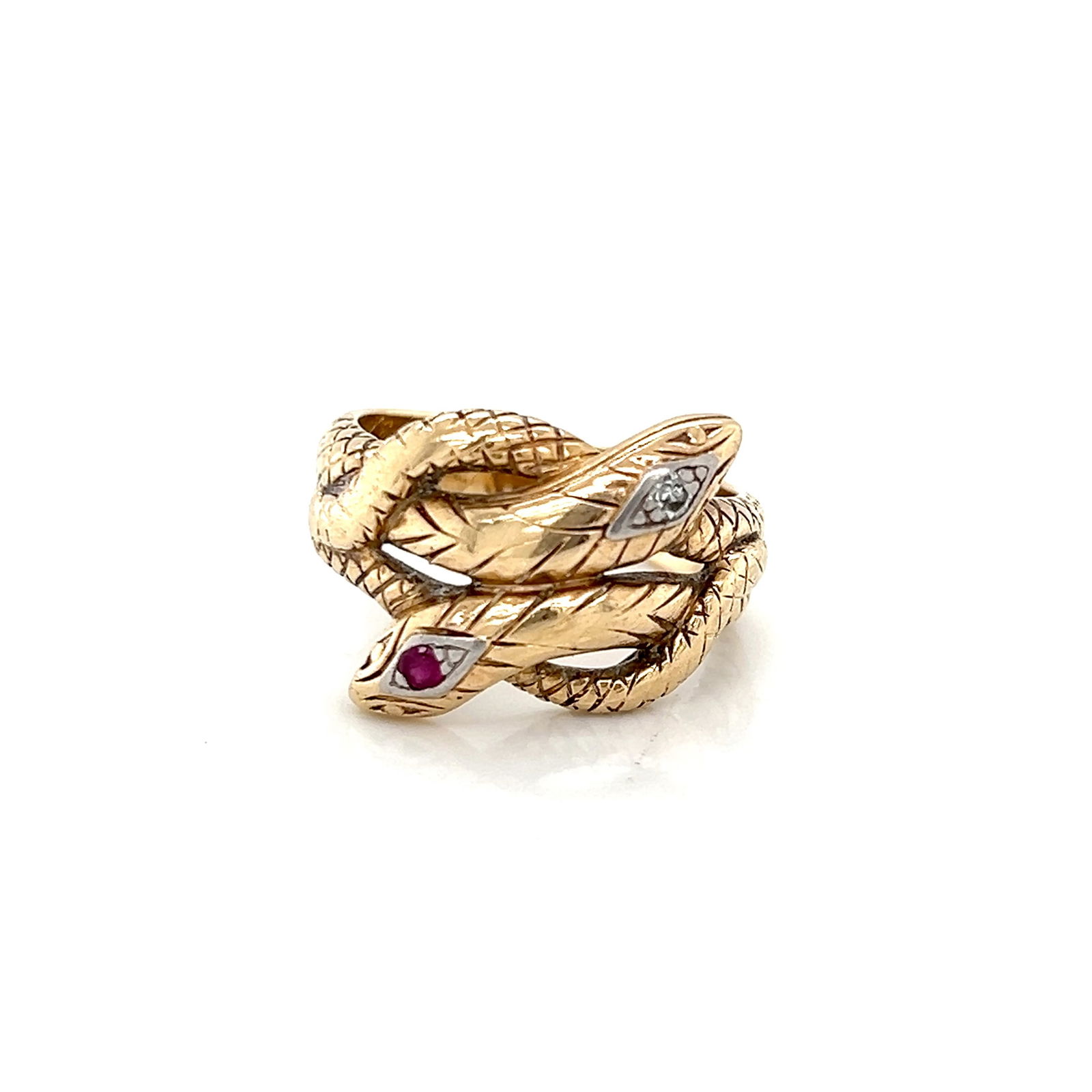 14k Gold Ruby and Diamond Double Snake Ring (1 of 4)