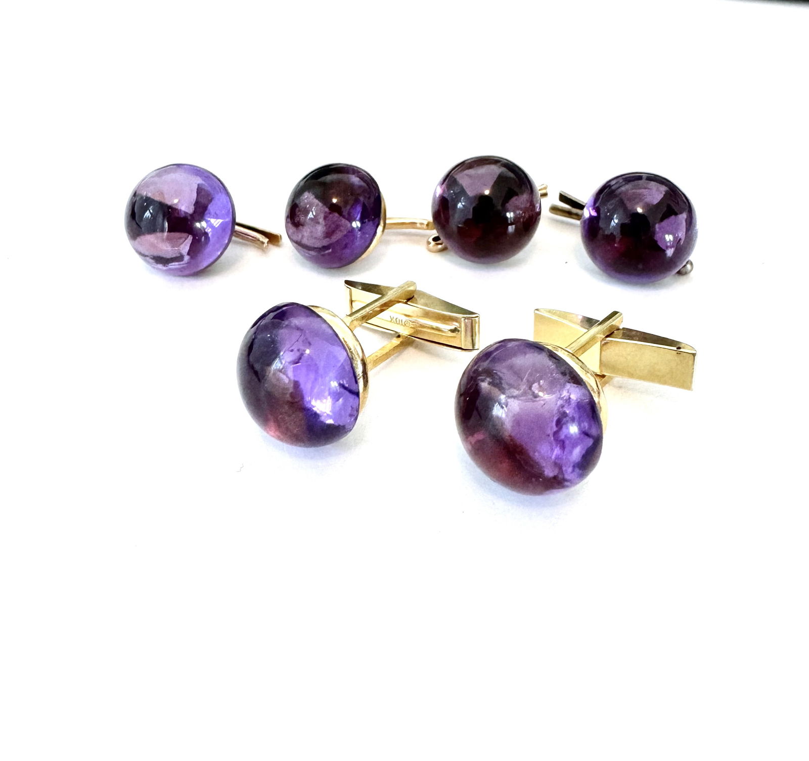 18k Amethyst Cabochon Cufflinks & Tuxedo Studs (1 of 3)