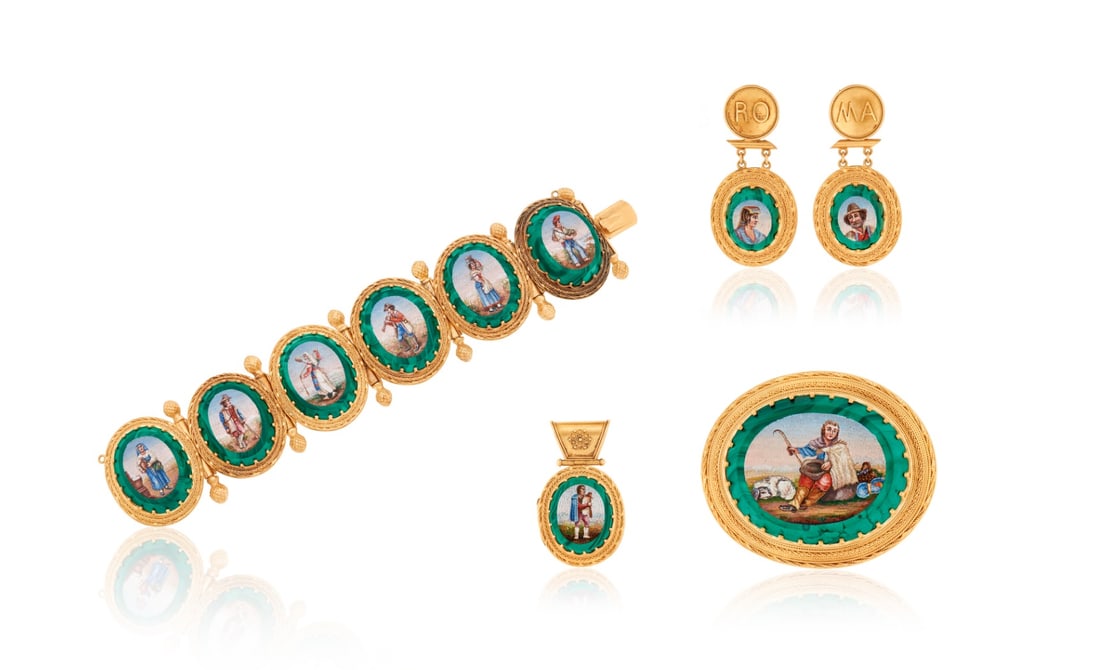 Antique Suite of Micromosiac and Malachite Jewelry, circa 1885 (1 of 7)
