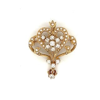 Edwardian 14k Diamond & Pearl Pendant/Brooch (1 of 3)