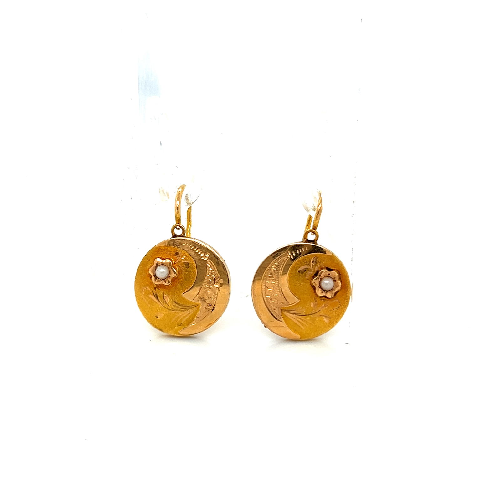 18k Gold Pearl Disc Earrings (1 of 2)