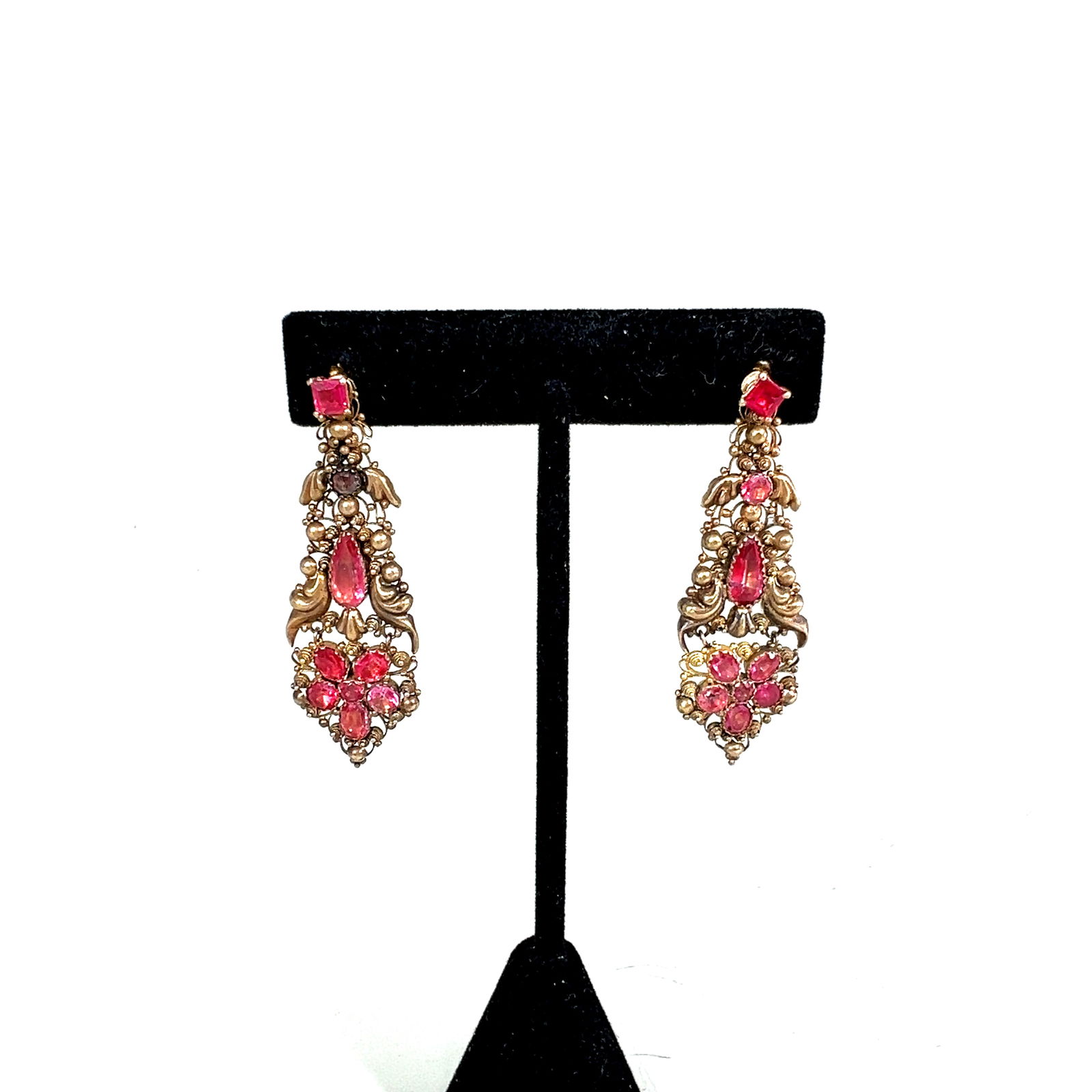 Georgian 10k Gold Pink Paste Earrings (1 of 4)