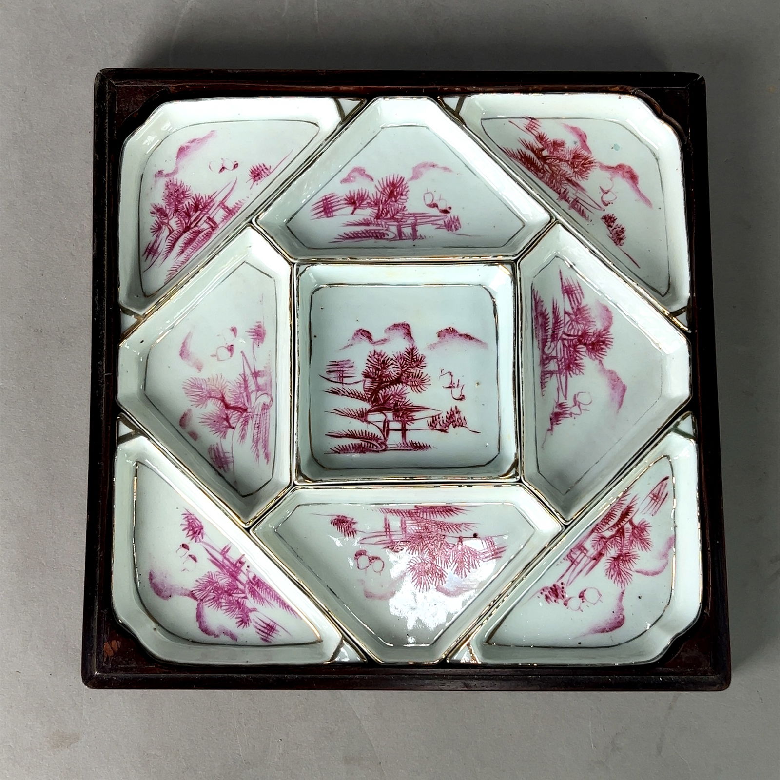 Chinese Sweetmeat Porcelain Rosewood Box Set (1 of 6)