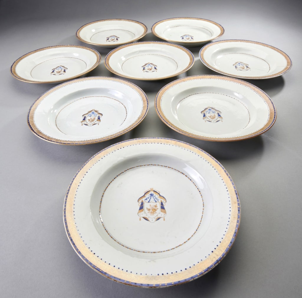 Group of 8 Chinese Export Armorial Soup Plates (1 of 4)