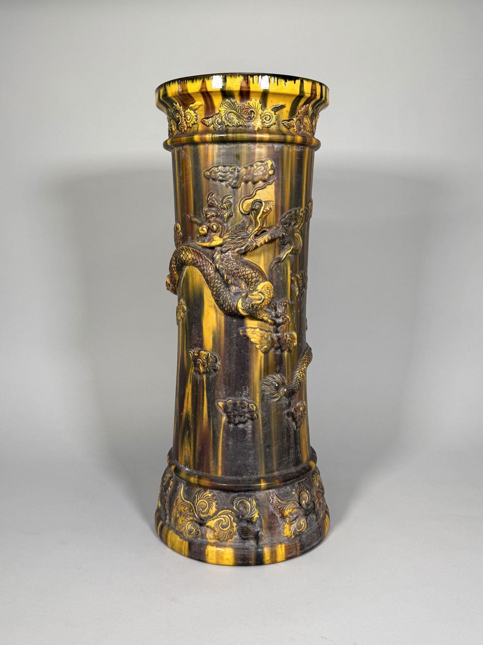 19th C. Asian Pottery Umbrella Holder with Raised Dragon Motif (1 of 7)