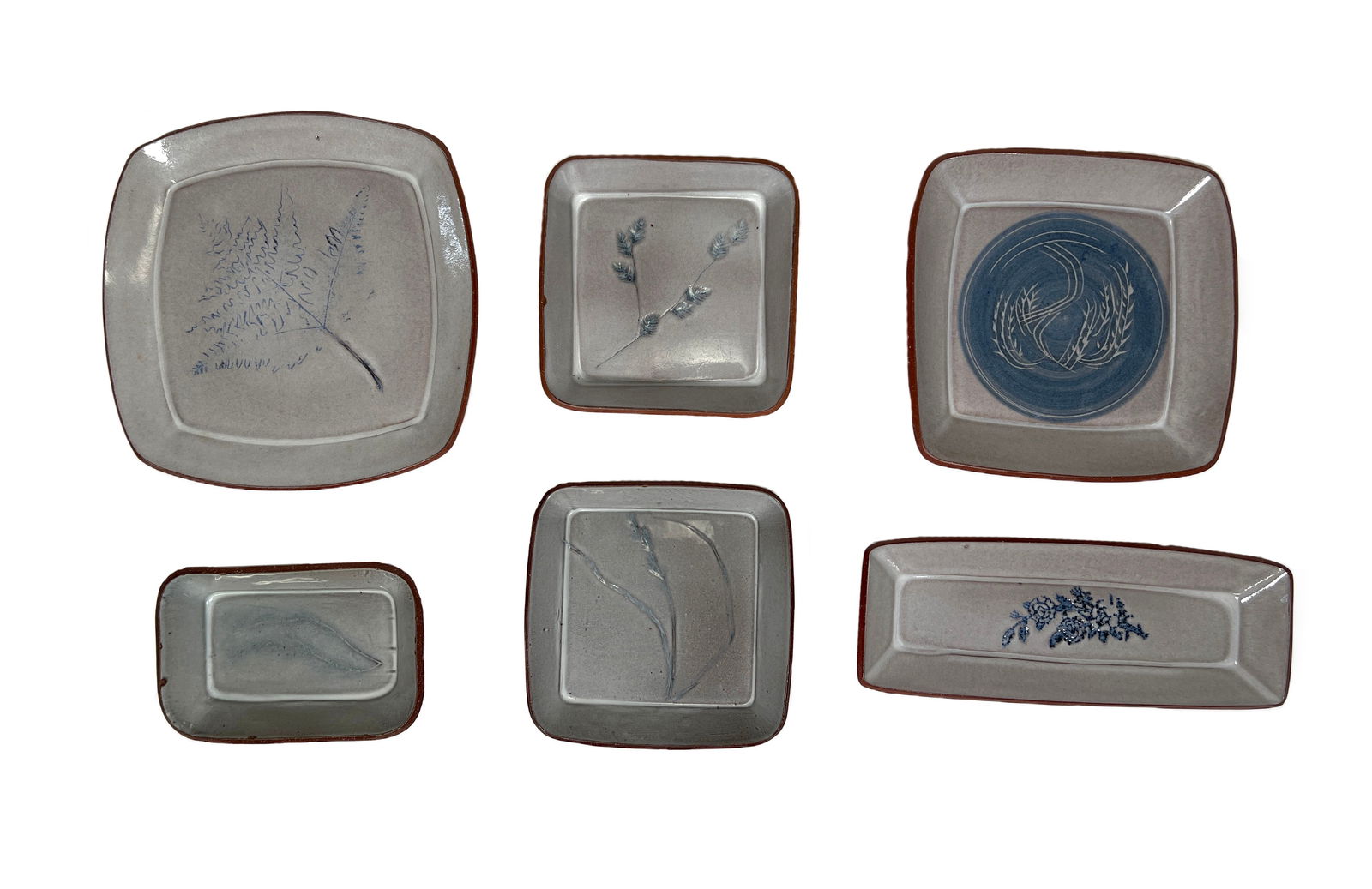 Six Denis Vibert Rectangular Pottery Plates (1 of 4)