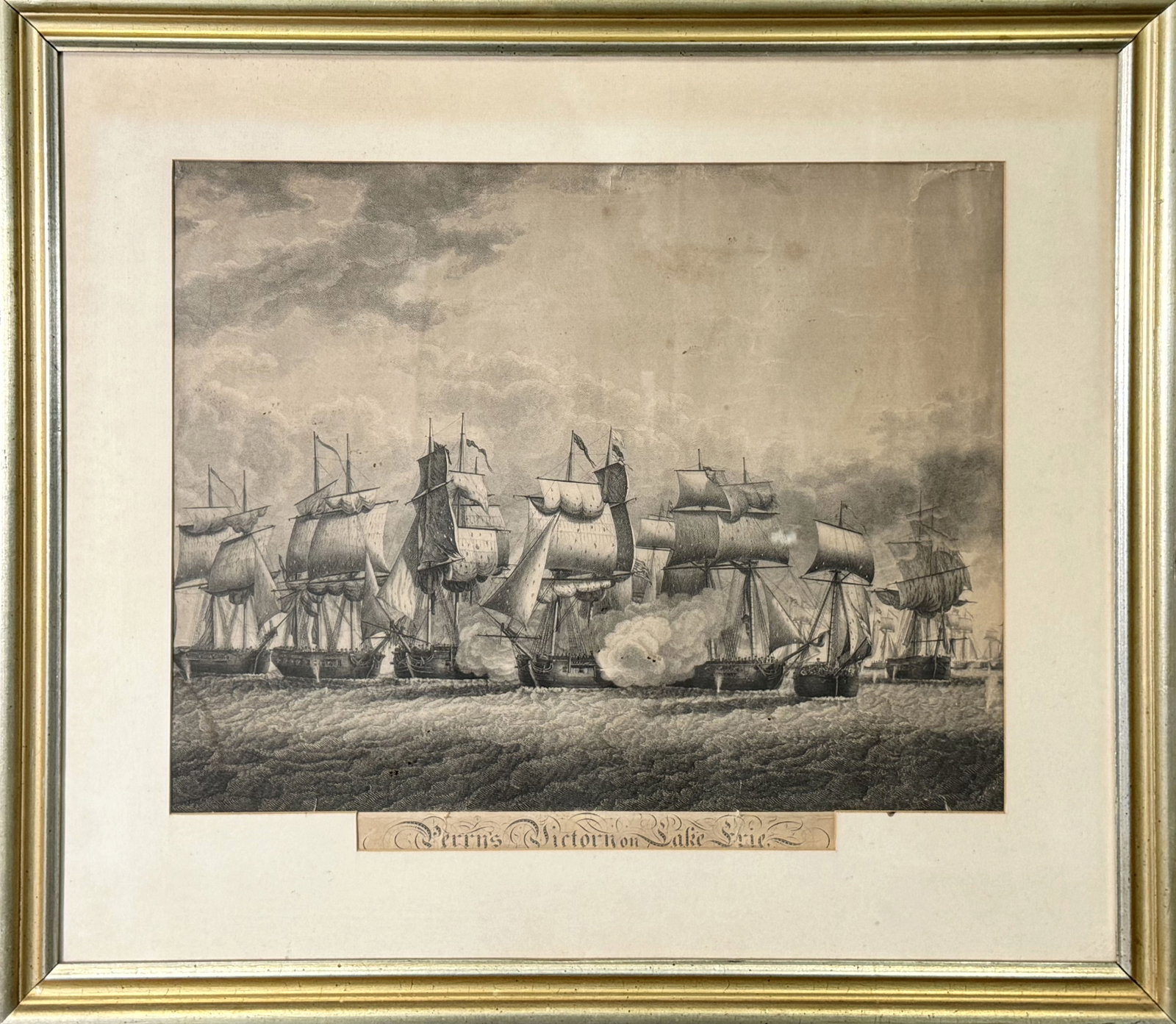 Barralet / Tanner Engraving 'Perry's Victory on Lake Erie': This framed artwork a 19th century maritime print, depicting Perry's victory on Lake Erie, 1815. Published, October 14, 1814 and engraved by Benjamin Tanner (1775 -1848) after a painting